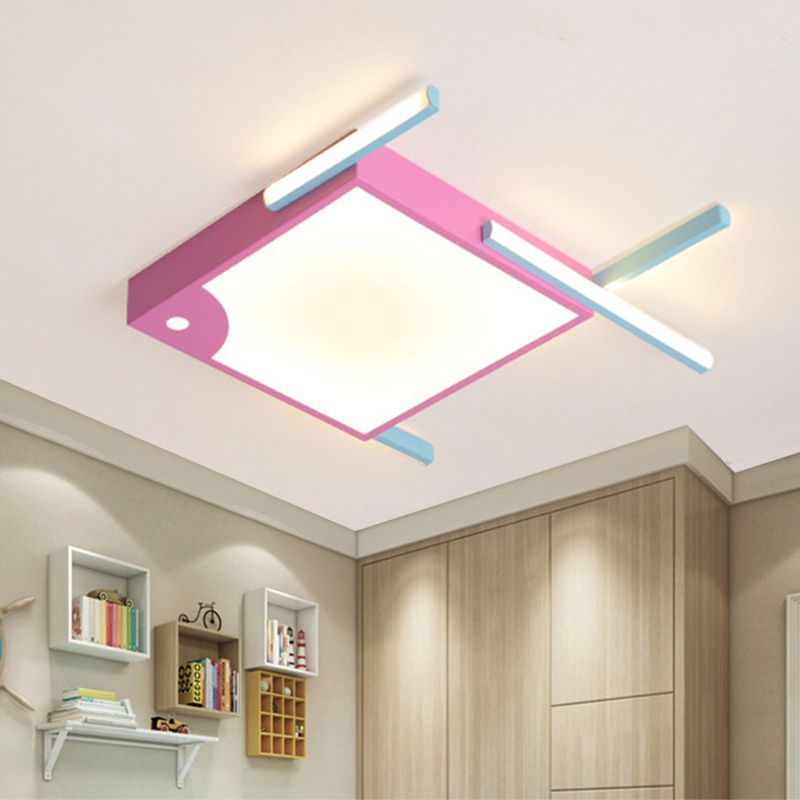 Metallic Fish Shaped Flush Mount Fixture Cartoon LED Pink Flush Ceiling Light in White/Warm Light