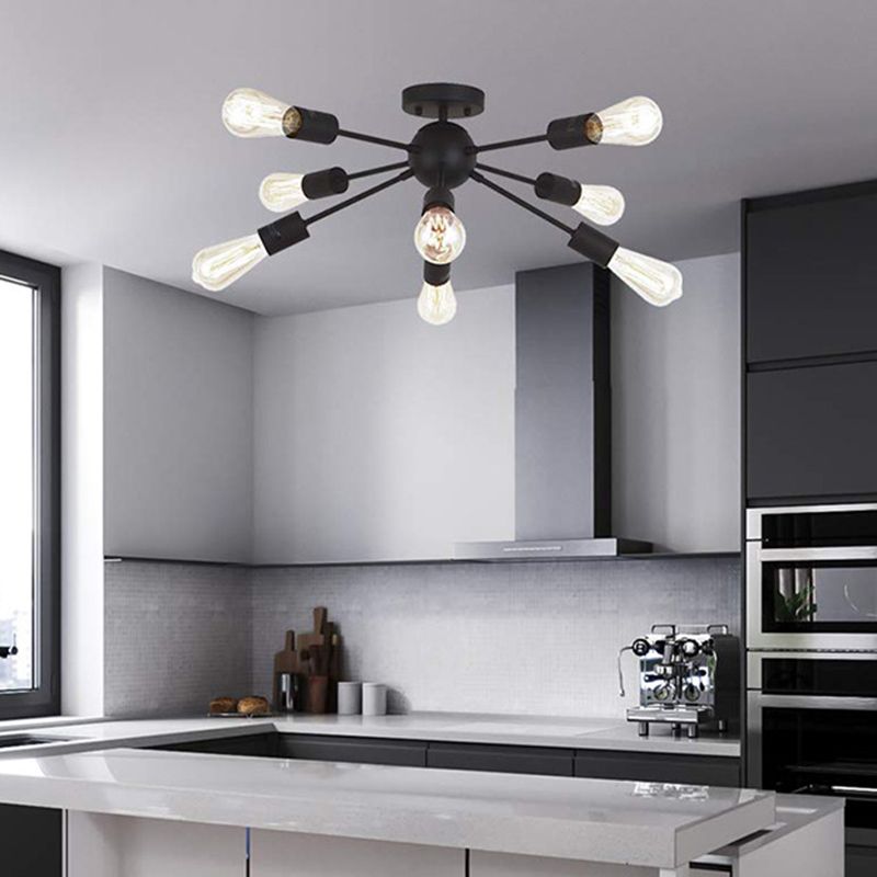 Negro de hierro forjado, con forma de luz de techo múltiple luz de techo Bare Bare Industrial retro estilo de iluminación