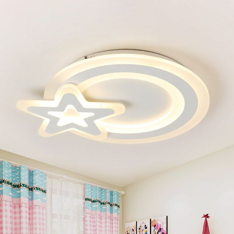 Acrylique Shaded Flush Mount Lighting Kids Style LED White Flush Mount Fixture for Bedroom