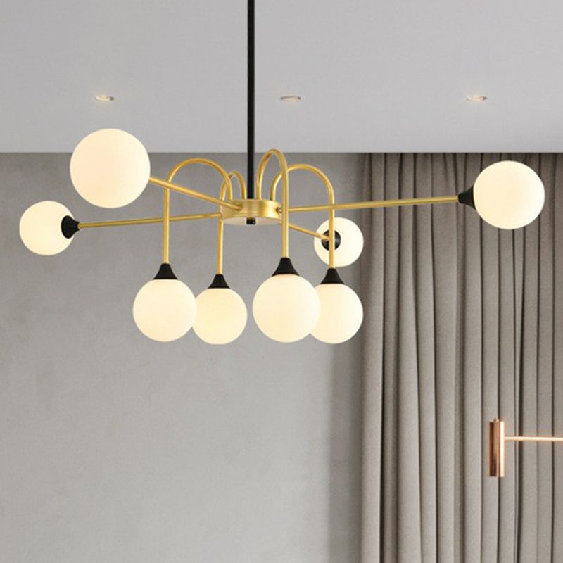 Modo Glass Suspension Light Nordic 8-Head Gold Finish Chandelier for Dining Room