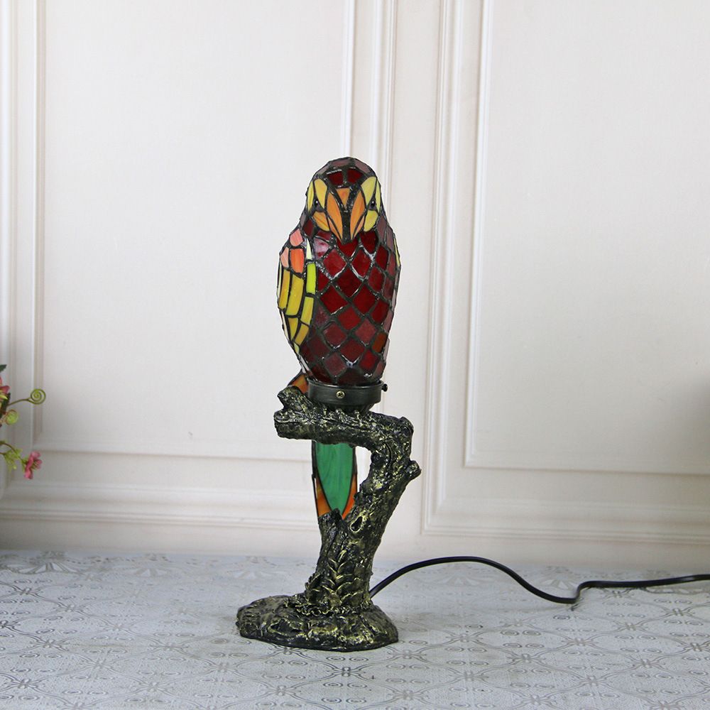 Tiffany Parrot Table Lamp 1 Bulb Handcrafted Stained Glass Night Stand Light for Bedroom