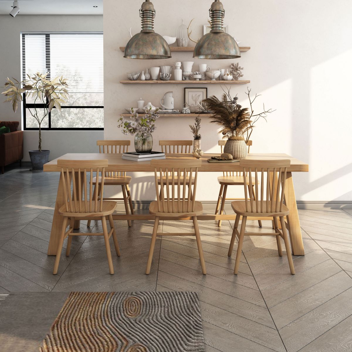 Square Modern Style Dining Room Set Solid Wood Dining Furniture Set with Trestle Table