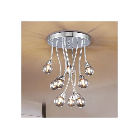 Smoky Glass Round Semi Flush Modernist Multi Lights LED Semi Flush Light in Silver