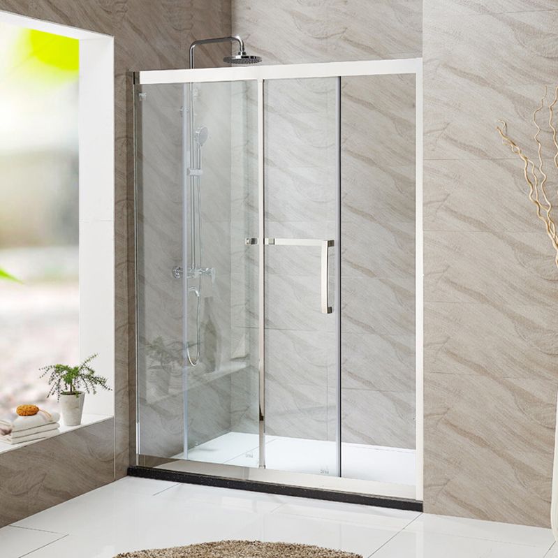 Silver Semi Frameless Single Move Tempered Glass Shower Door