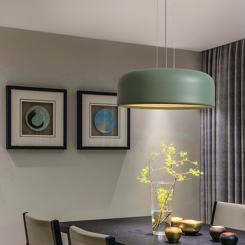 Drum Shade Pendant Lighting Macaron Metal 3-Bulb Plafond Plafonnement