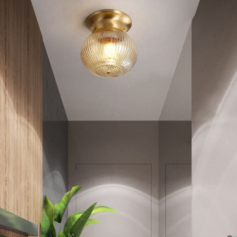 Glass Ceiling Light Fixture Simplistic Gold Round Aisle Ceiling Fixture