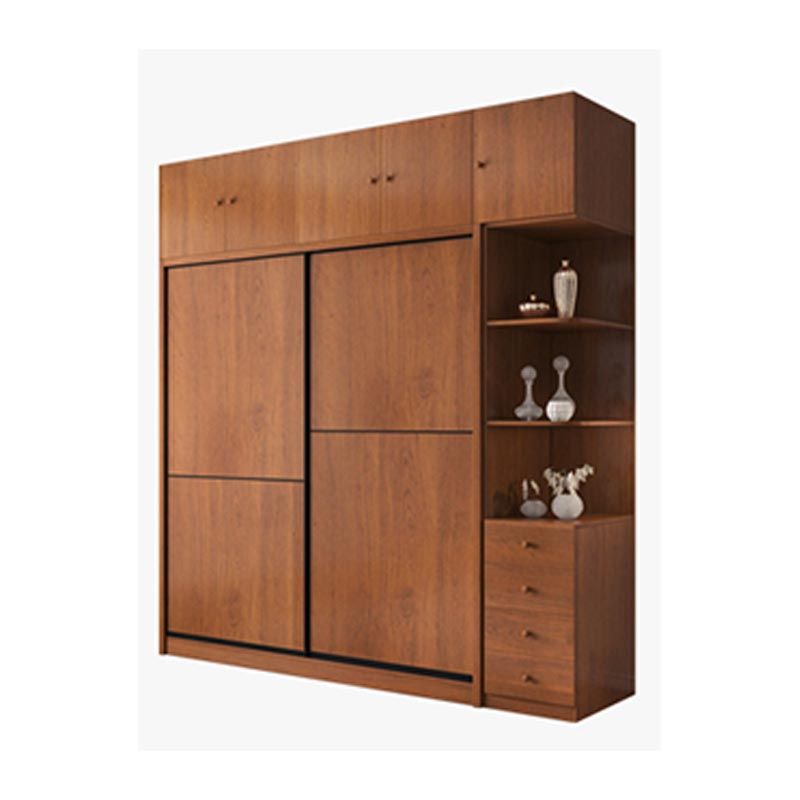 Brown Manufactured Wood Wardrobe Traditional Cabinet with Sliding Doors
