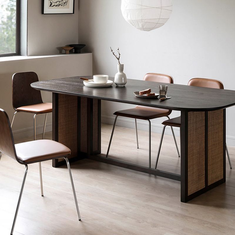 Modern Ash Wood Dining Table Oval Wooden Table with Double Pedestal in Black