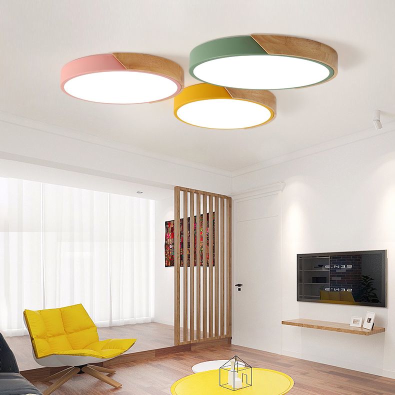 Lámpara de techo LED redonda estilo macarrón, acrílico, 1 luz, montaje empotrado para dormitorio, sala de estar