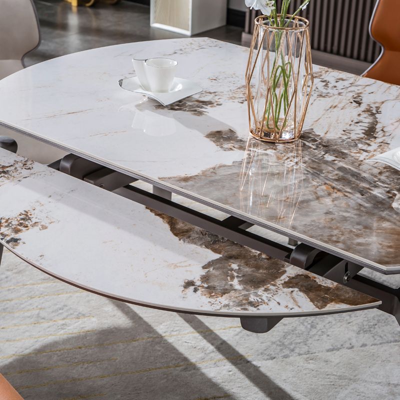 Extendable Dining Table Modern Round Stone Dinner Room Kitchen Table