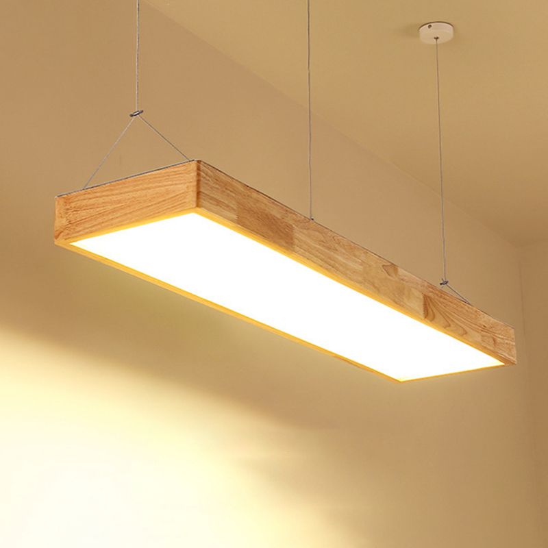Modern Rectangle Pendant Lighting Fixture Wood Pendant Light