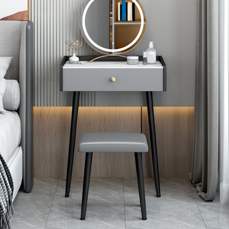 Modern Compact Makeup Vanity 1/2 Drawers Dressing Table with Padded Stool