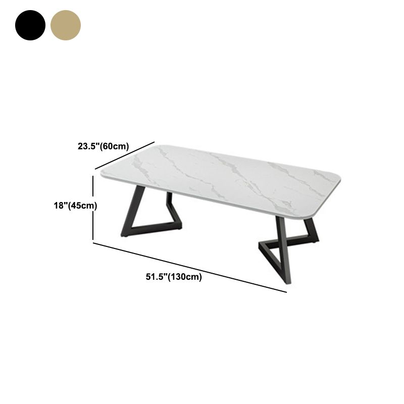 Geometric Stone Top Coffee Table in White of 17.7"/19.7" High