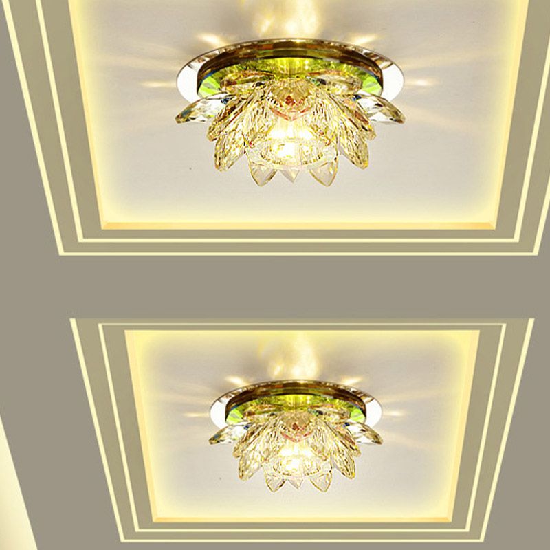 LED Flush Mount Modernist Lotus Clear Crystal Close to Ceiling Light for Porch in Warm/White Light