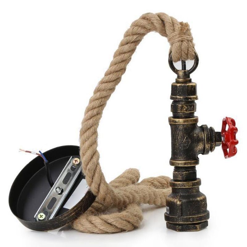 Retro Industrial Style Single Bulb Hanging Light Creative Water Pipe Shaped Metal Pendant Lamp