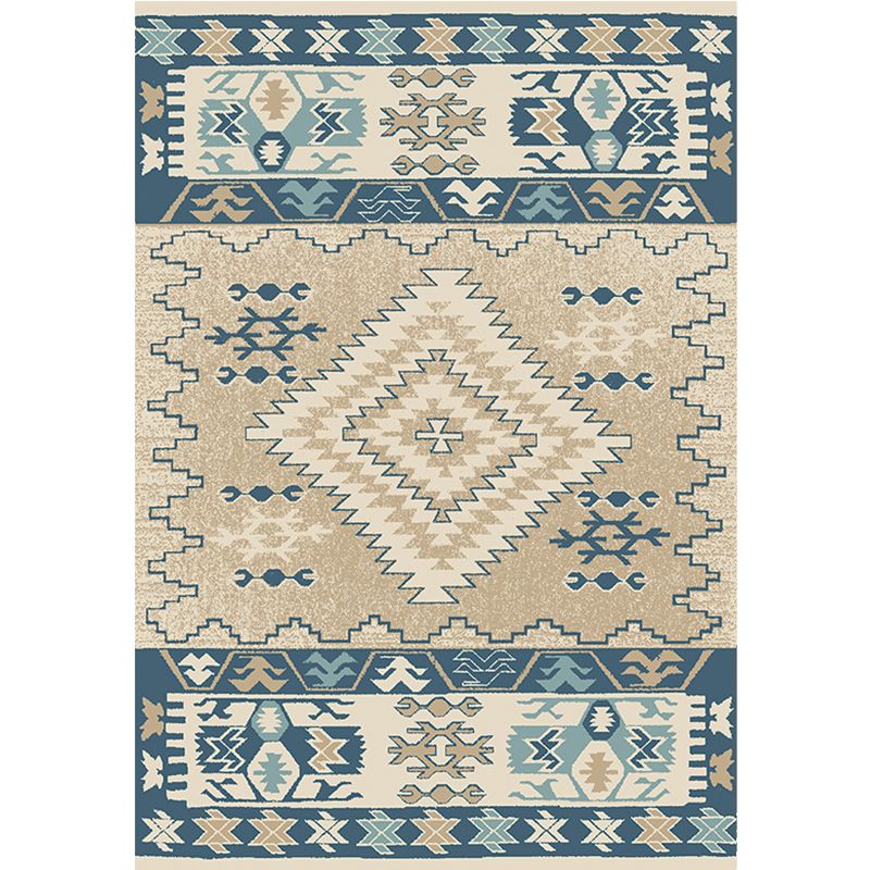 Brown and Blue Bohemian Rug Synthetics Tribal Rhombus Pattern Rug Pet Friendly Washable Non-Slip Area Rug for Decoration