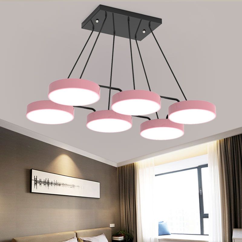 Acrylic Round Shade Chandelier Macaron Stylish Pendant Light for Nursing Room Bedroom