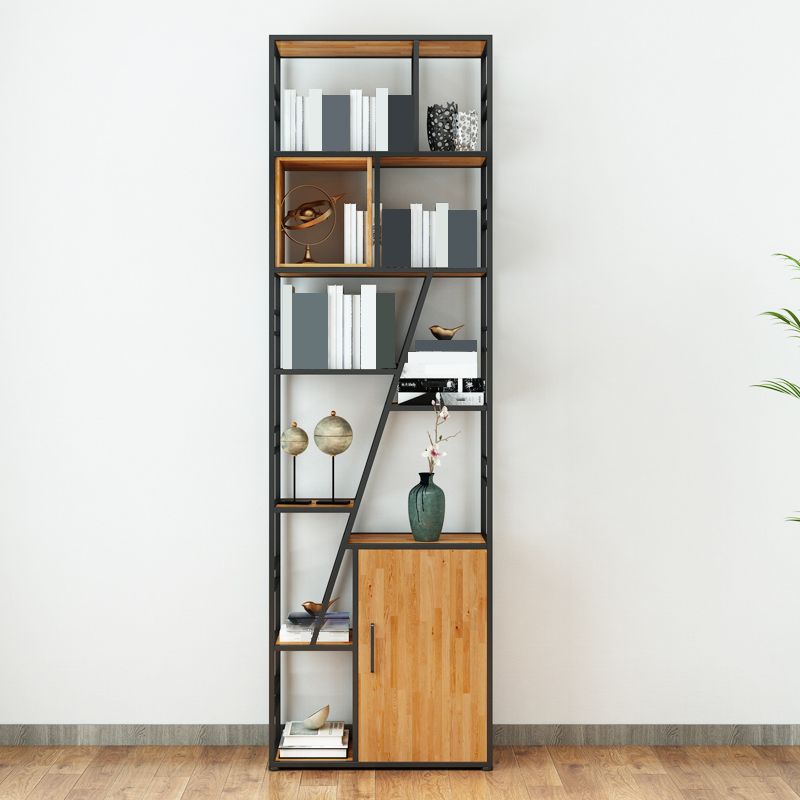 Metal and Wooden Shelf Bookcase with Doors Modern Bookshelf for Office