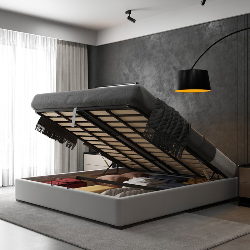 Contemporary Solid Color Lift Up Storage Mattress Included Bed Frame
