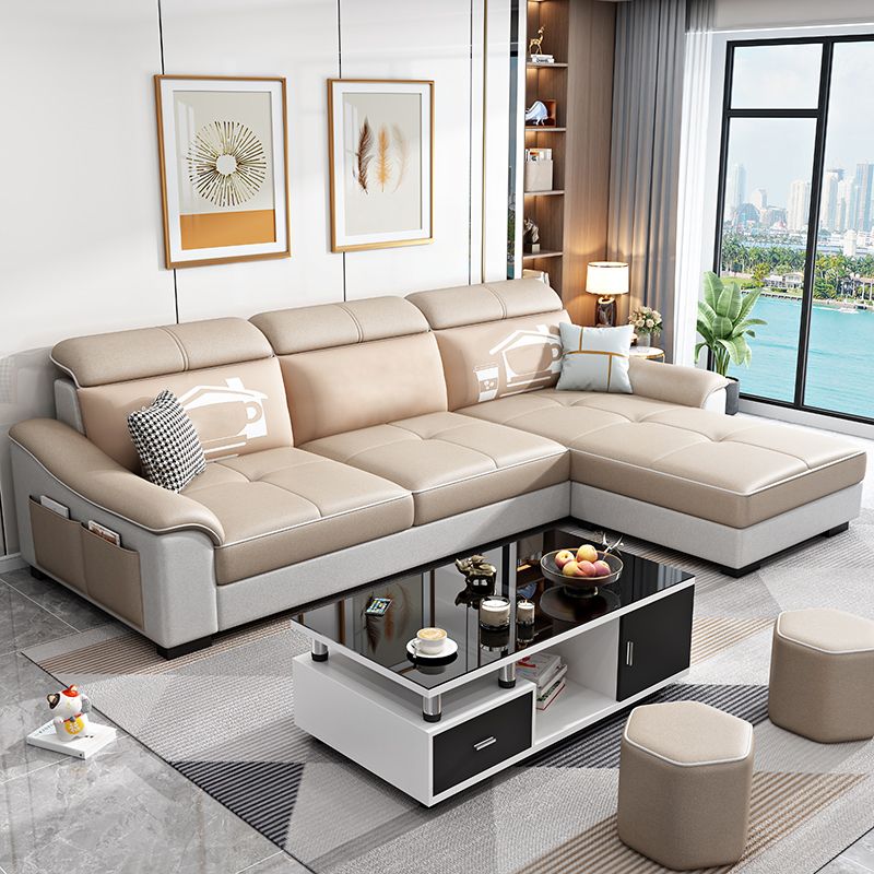 Faux Leather Removable Cushions Sloped Arms Sectionals with Storage and Wear-Resistant