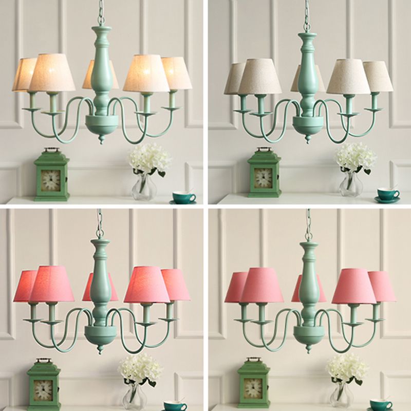 Modern Style Green Ceiling Chandelier Swooping Arm Metal 5-Lights Pendant Lighting Fixtures