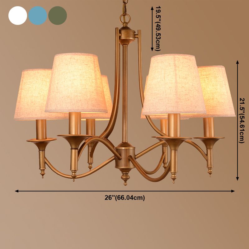 American Style Brass Chandelier Multi-Head Hanging Pendant Lights with Fabric Shade