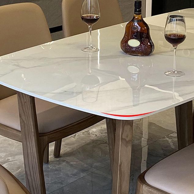 Contemporary Trestle Base Dining Table Stone Dining Table in White