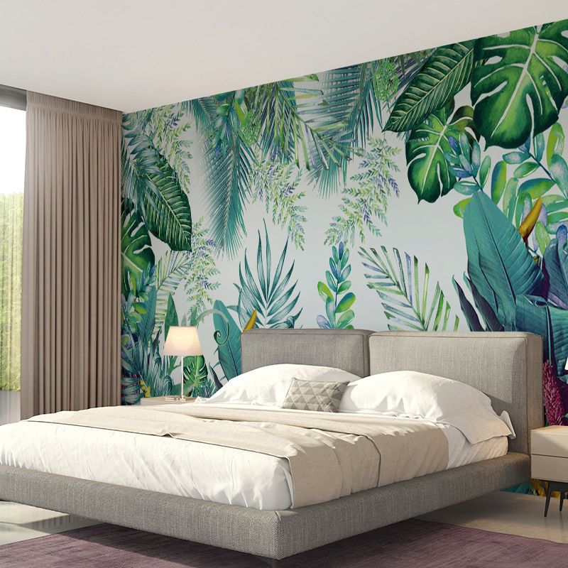 Large Banana Leaves Mural Wallpaper for Thai Restaurant Plants Wall Decor, Water-Resistant