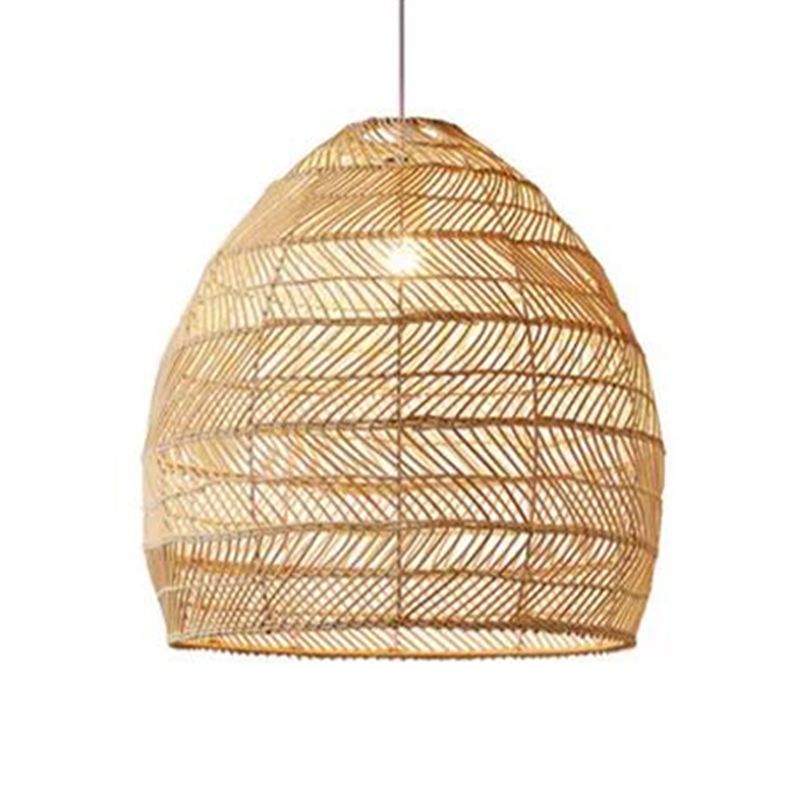 Bell Shaped Rattan Weaving Hanging Light Contemporary Style 1-Light Suspended Lamp in Beige for Dining Room