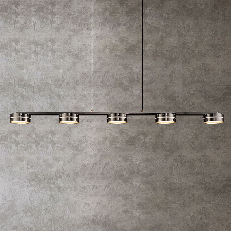 Contemporary Hanging Light Drum Island Light Fixture in Black for Dining Room