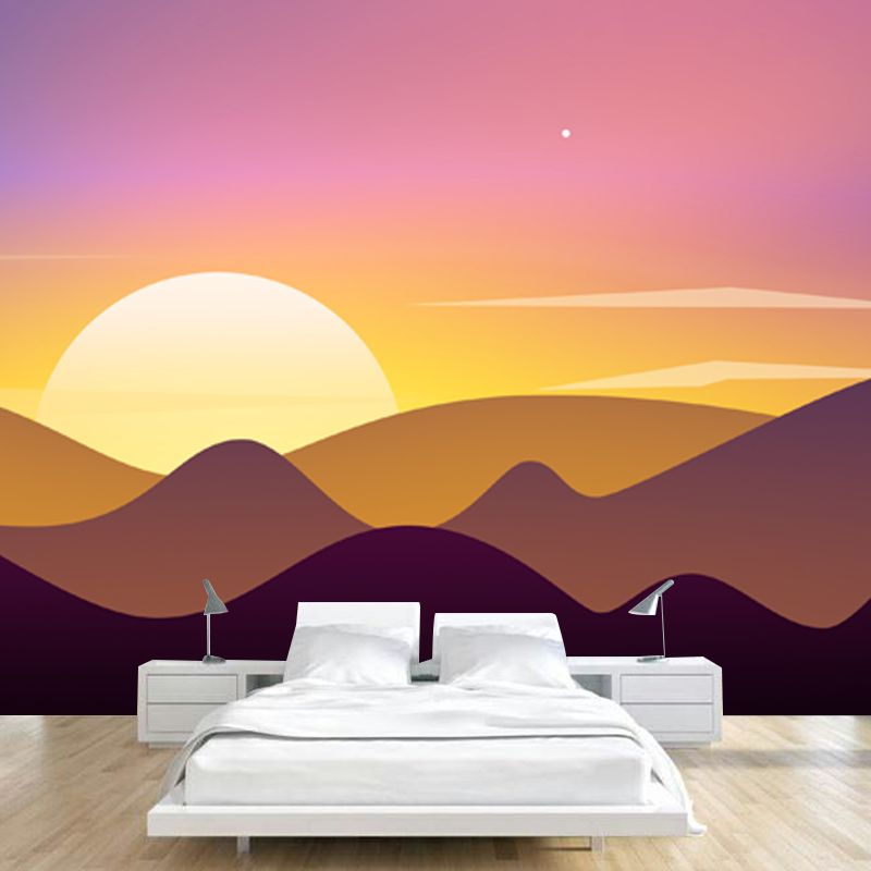 Yellow Sunrise over Mountain Murals Dawn Scenery Modern Waterproof Wall Art for Home