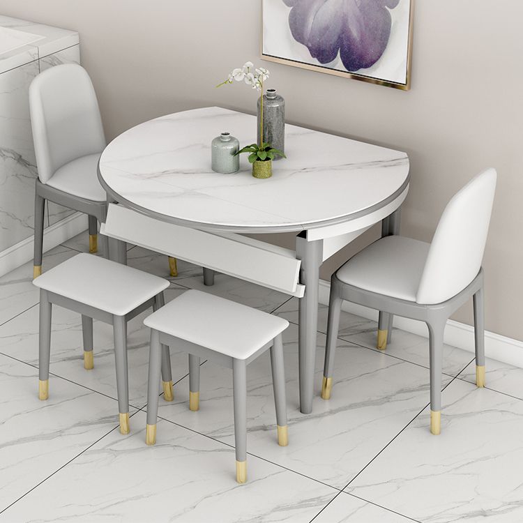 Slate and Wood Table Contemporary Retractable Round Dining Table