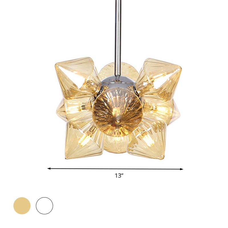 Black / Chrome Prism Semi Flush Light Vintage vintage Clear / Amber Verre 9/12 lumières Laume de vie de salon