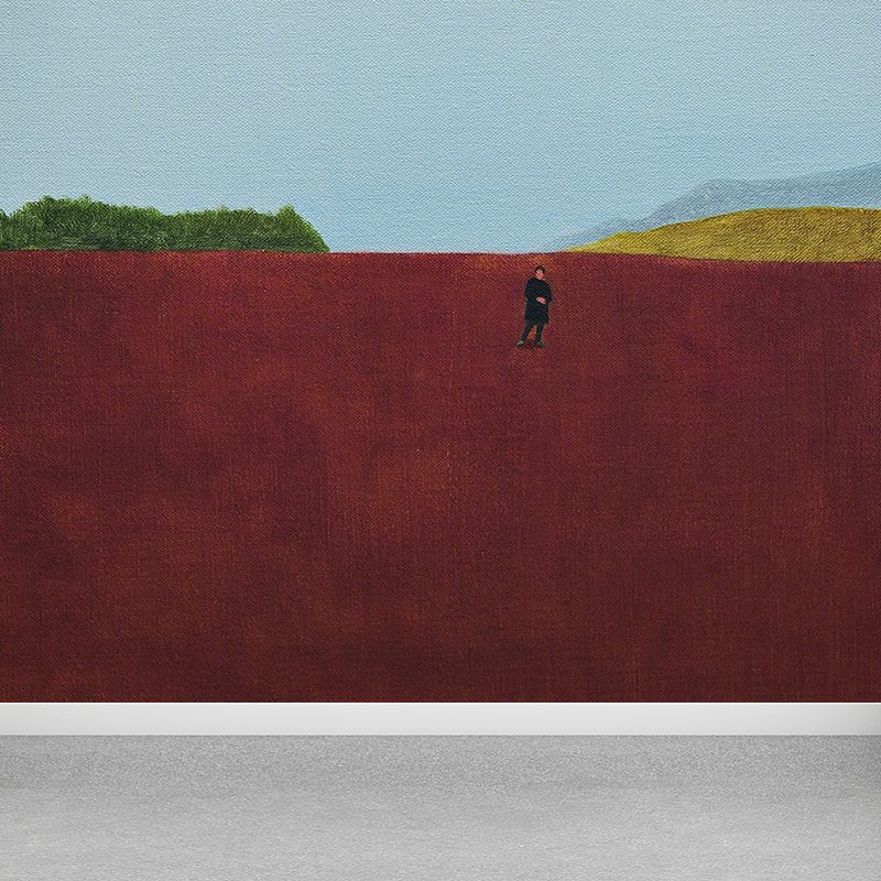 Modern Art Grassland Painting Mural Non-Woven Stain-Proof Red Wall Decor for Bedroom