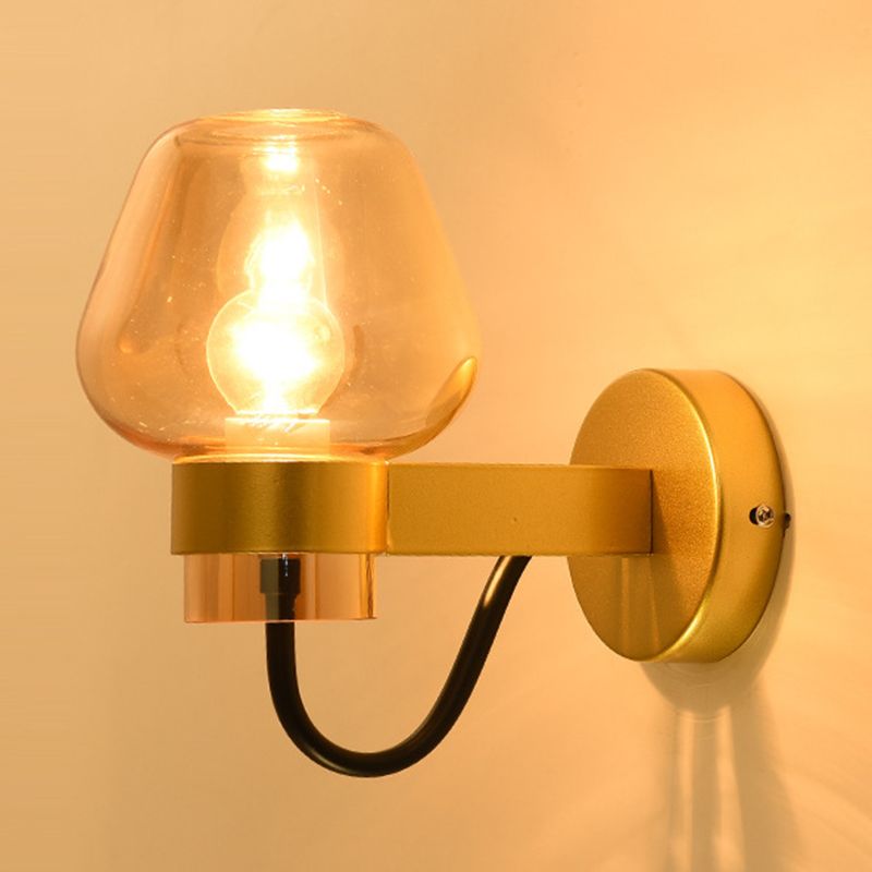 Modern Style Brass Wall Light Bowl Wall Sconce with Glass for Living Room