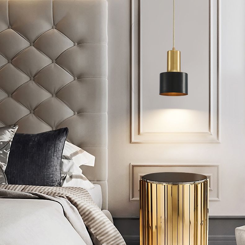 Modern Luxury Single Pendant Light Copper Cylindrical Hanging Lamp for Interior Spaces