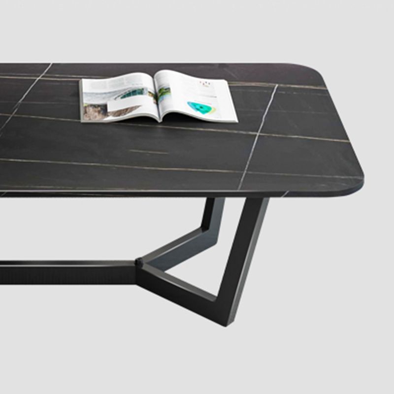 16.5" H Glam Rectangle Slate Coffee Table Metal Trestle Cocktail Table