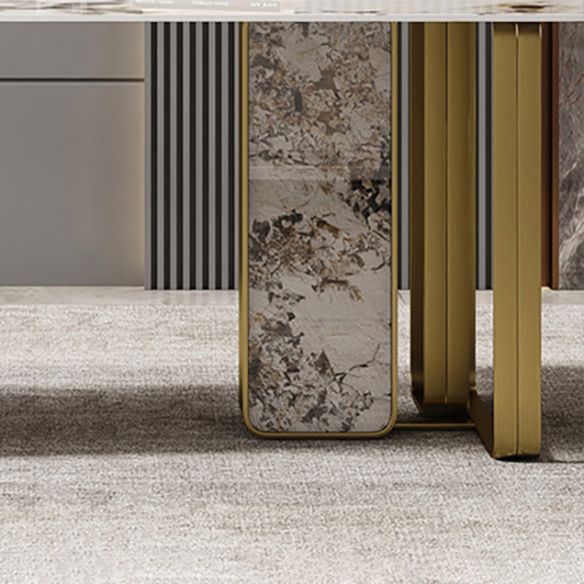 Minimalist Sintered Stone Kitchen Dining Set Gray Rectangle Shape Dining Set with Double Pedestal