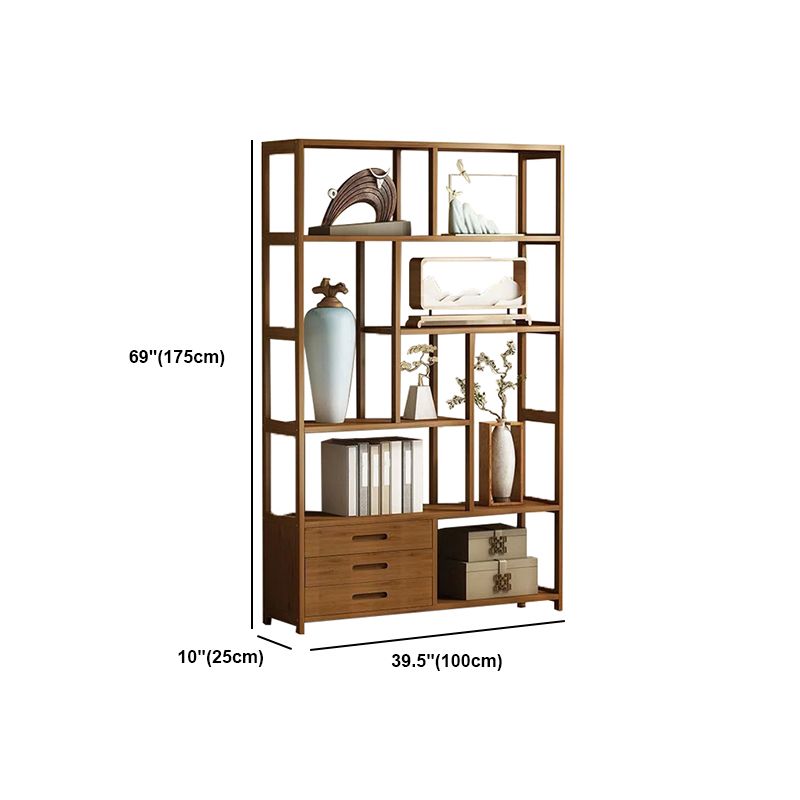 Contemporary Brown Etagere Book Shelf Open Vertical Bookshelf with Drawers