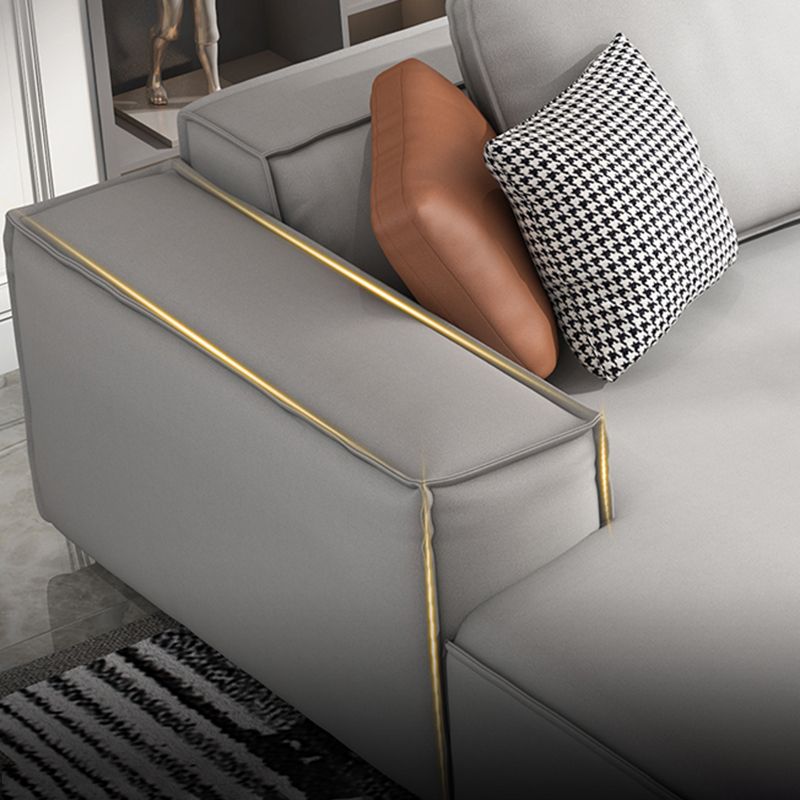 Nordic Faux Leather Sofa Square Arm Sofa with Bolster Pillows