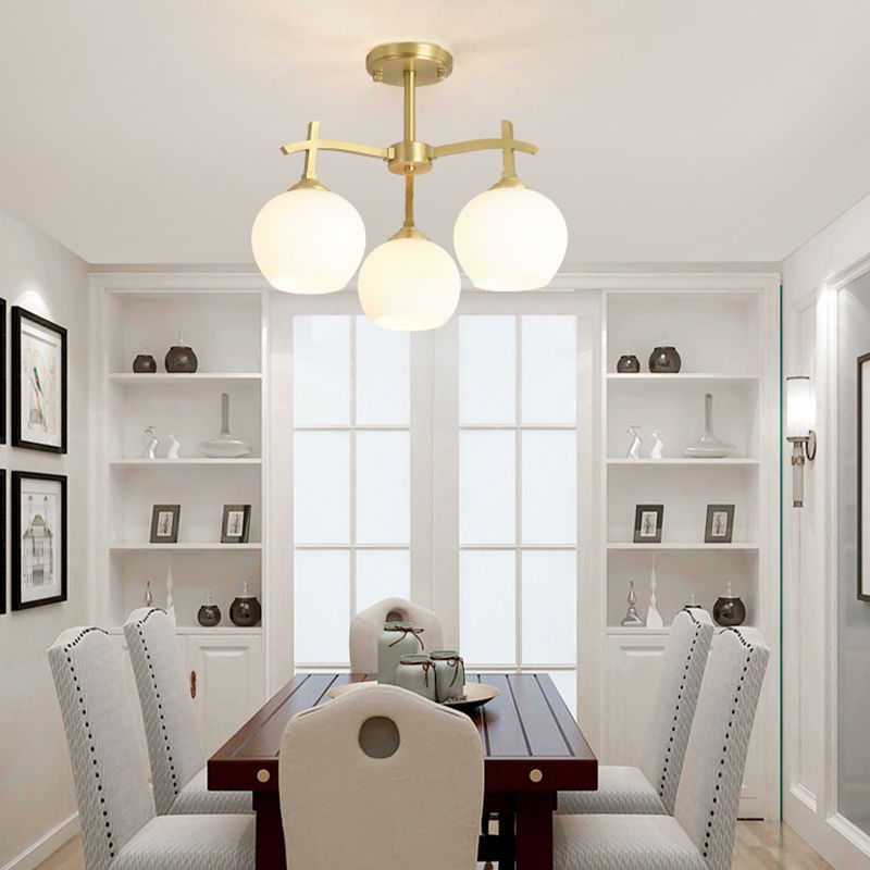 Nordic Messing Deckenleuchte Glasschatten Multi -Licht -Flush -Licht für Wohnzimmer