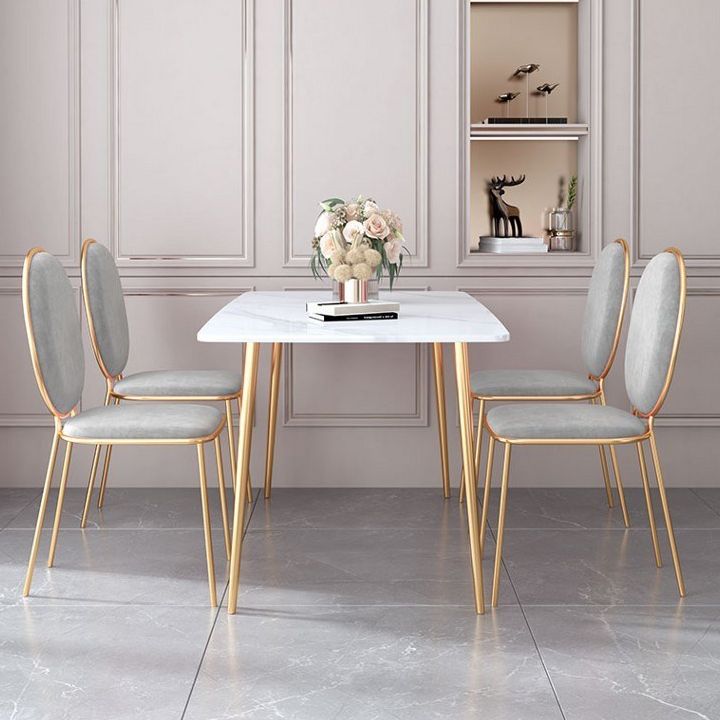 Glam Rectangle Dining Table Set 1/2/5 Pieces Dinette Set with White Sintered Stone Top
