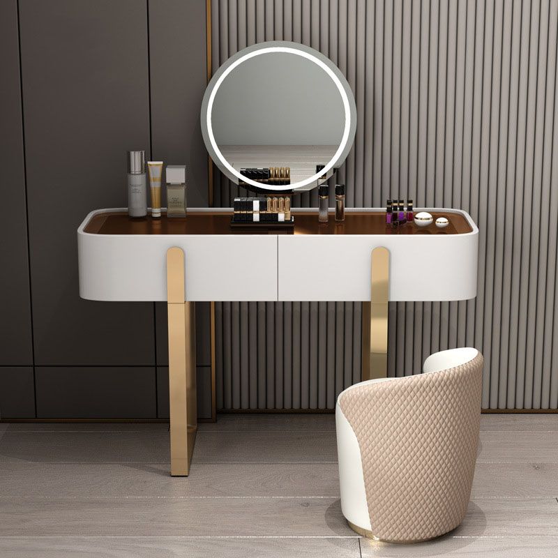 Glam Vanity Makeup Table Set Glass Top Dressing Table with Double Drawers