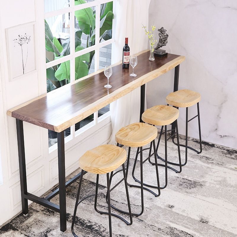 Metal Base Bar Table Rectangular Wood Top Bistro Pub Table for Bar