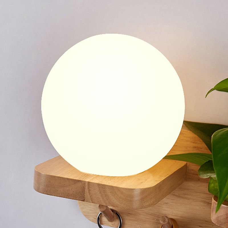 Modern Wooden Wall Sconce Simple Wall Light with Glass Shade without Plants