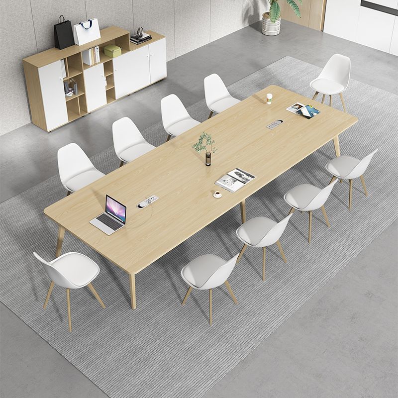 Solid Wood Contemporary Rectangle Table Wood Top Table with 4 Legs