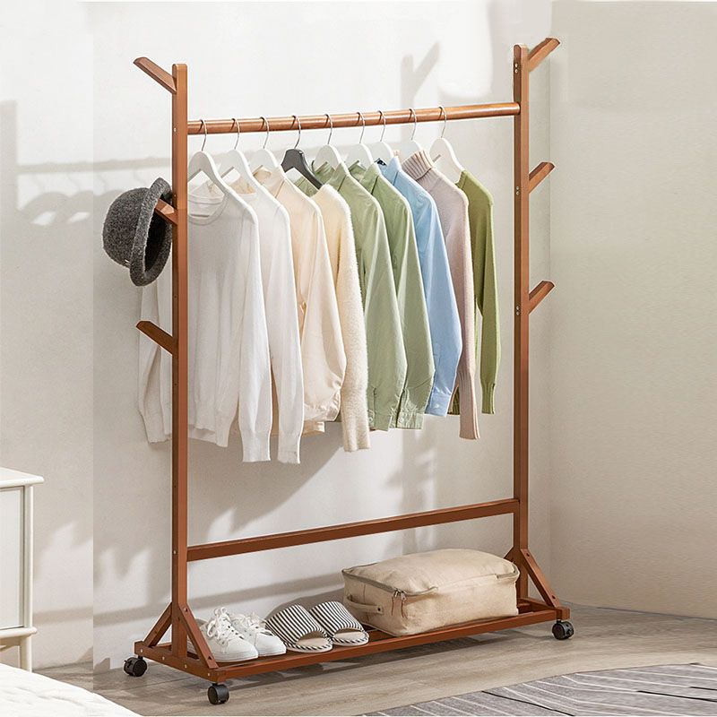 Contemporary Hall Stand Bamboo Wood Hooks Shelving Included Free Standing Coat Rack