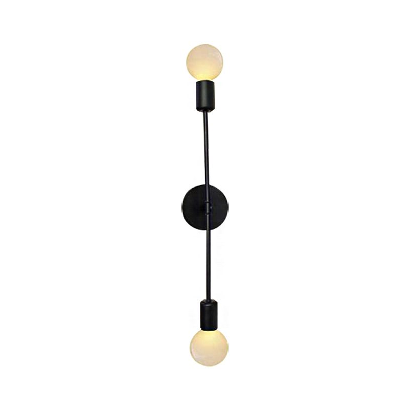 Linear Metal Wall Sconce Light with Open Bulb Loft Style 2 Lights Balcony Sconce Lamp in Black