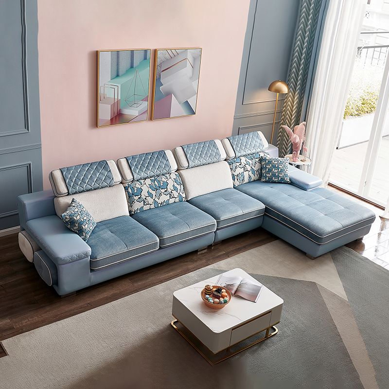 Nordic 4-Seat Sectional & Chaise Pillow Top Arm Sectional Sofa in Blue