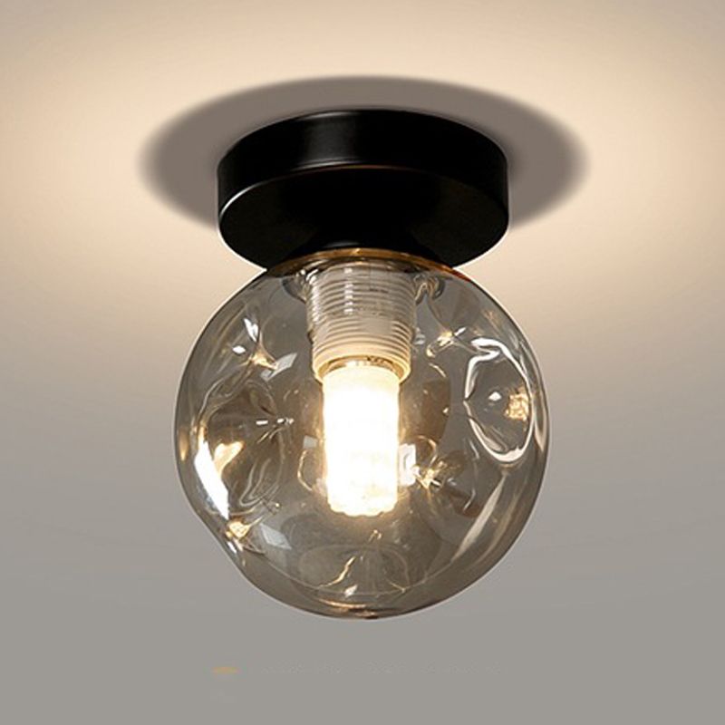 Sphere Shape Flush Light Modern Style Glass 1 Light Flush Ceiling Light in Black / Amber